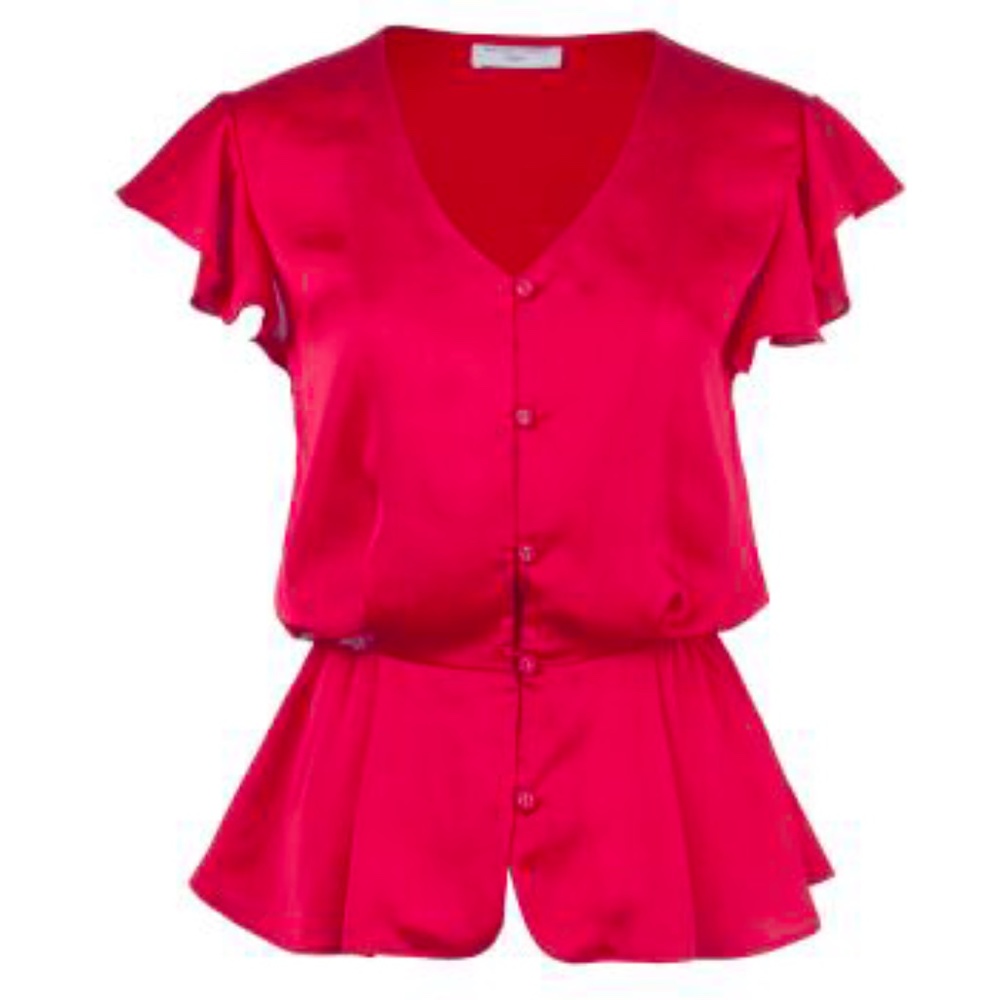 Red Flutter Sleeve Top